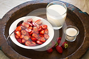 Strawberries with milk and sugar