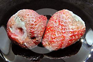 Strawberries with mold. Bad fruit. Bad strawberries.
