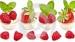 Strawberries and raspberries in cup