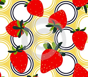 Strawberries seamless pattern. Red strawberry with green leaves