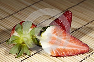 Strawberries on a straw mat