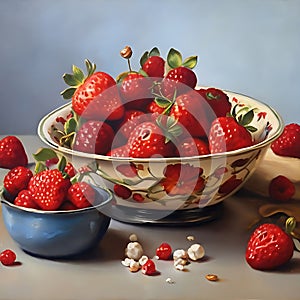 Strawberries and Vintage Sugar Bowl.