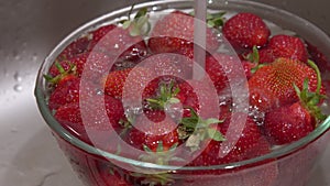Strawberries washed with water.