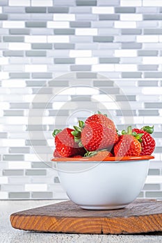 Strawberries White Bowl Metal Portrait