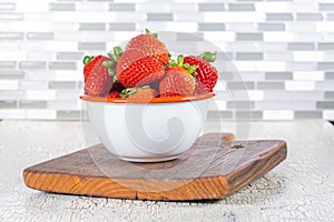 Strawberries White Metal Bowl