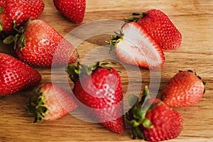 Strawberries in a wood background photo