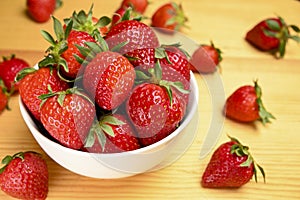 strawberries on wooden table