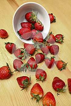 strawberries on wooden table
