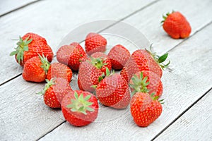 Strawberries on wooden table