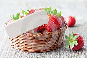 Strawberries with wooden tag