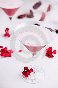 Strawberry alcohol cocktail in martini glasses