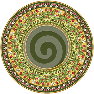 Strawberry berries vector round frame illustration