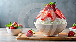 strawberry bingsu icream clean light bright lighting AI-Created Content photo