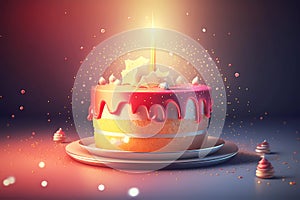Strawberry birthday cake with a candle. Generative ai