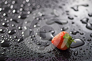 Strawberry on a black background with water