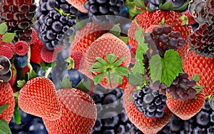Strawberry and blackberry background banner fruits and berry  vitamines healhy food vegan banner
