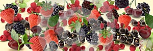 Strawberry and blackberry on blue plate  background banner fruits and berry  vitamines healhy food