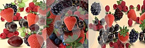 Strawberry and blackberry on blue plate  background banner fruits and berry  vitamines healhy food