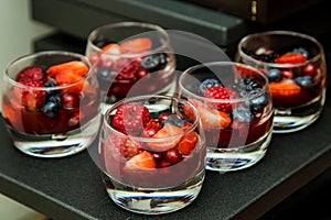 strawberry and blueberry in a glass