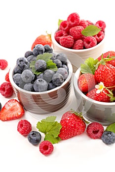 strawberry, blueberry and raspberry on white background