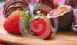 Strawberry bonbon in close-up photo. Brazilian sweet. photo