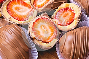 Strawberry bonbon in close-up photo. Brazilian sweet. photo