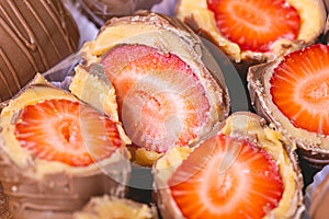 Strawberry bonbon in close-up photo. Brazilian sweet. photo