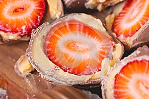 Strawberry bonbon in close-up photo. Brazilian sweet. photo