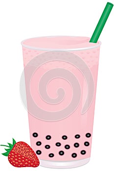 Strawberry Bubble Milk Tea with Fruit photo