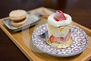 Strawberry cake with coffee