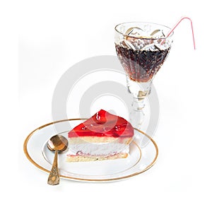 Strawberry cake and cola isolated