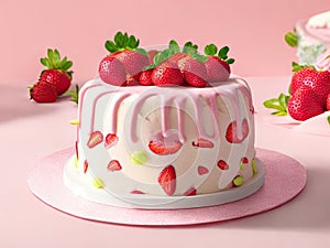 Strawberry cake for a little girl birthday party. ai generative