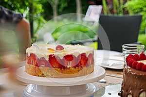 Strawberry Cake on Outdoor Table