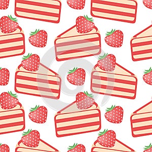 strawberry cake seamless pattern on white background