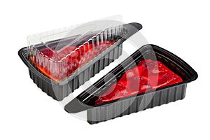 Strawberry cheese cake in plastic tray