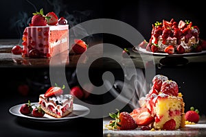Strawberry Cheesecake, Cheesecake Pastry, Cream Cheese Dessert, Abstract Generative AI Illustration