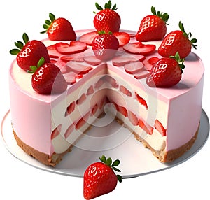 Strawberry cheesecake. Close-up image of a strawberry cheesecake. Generative AI.