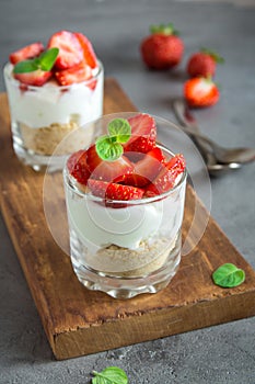 Strawberry cheesecake in glasses