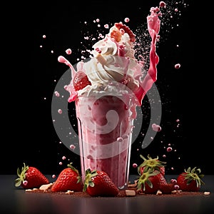 A Strawberry Cheesecake splashing Milkshake