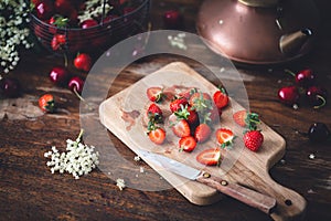 Strawberry and Cherry on Kitchen Table