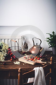 Strawberry and Cherry on Kitchen Table