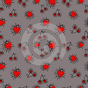 Strawberry, cherry, spray seamless pattern