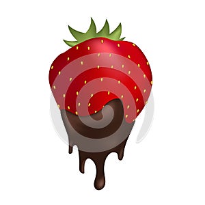 Strawberry with Chocolate Drop on White Background Isolated