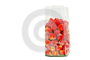 strawberry in cleared plastic bag