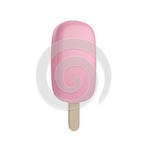 Strawberry-coated ice cream dessert with a popsicle stick isolated on white background