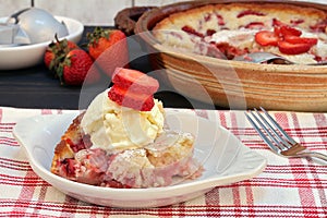 Strawberry Cobbler with vanilla ice cream