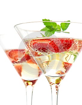 Strawberry cocktail with berry in martini glass