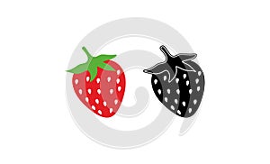 Strawberry color icon and black icon vector