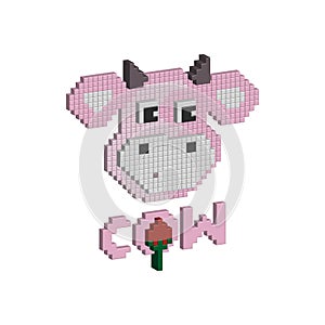 Strawberry cow, pet pink cow, pixel cute cow, cow cartoon manga, baby cow pet kawaii, cow milk, 3d pixel art