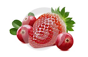 Strawberry and cranberry composition isolated on white background